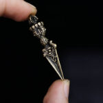 Buddha Stones Tibet Dorje Vajra Engraved Spiritual Power Pendant Hanging Decoration Dorje BS Bronze Pendant Only(9.6*47mm)