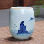 Buddha Stones Koi Fish Lotus Landscape Dandelion Peony Flower Ceramic Teacup Kung Fu Tea Cup Cup BS Mountains And Water 7.8cm*8.1cm*180ml