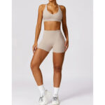Buddha Stones Gym Sports Yoga Backless Bra Crop Tank Top Breathable Shorts 2-Piece Outfit BS 31