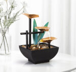 Buddha Stones Three Layers Waterfall Fountain Tabletop Lotus Ornaments With River Rocks Desktop Decoration Decorations BS Gold AU Standard