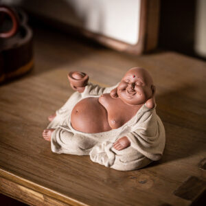 Buddha Stones Laughing Buddha Ingots Attract Wealth Purple Clay Maitreya Statue Decoration Decorations BS Laughing Buddha 13.5*8.5*7.5cm