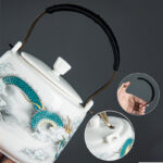 Buddha Stones Vintage Dragon Mountain Fisherman Landscape White Porcelain Ceramic Kung Fu Teapot Teapot BS 8