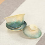Buddha Stones Green Ocean Waves Design Porcelain Ceramic Gaiwan Sancai Teacup Kung Fu Tea Cup And Saucer With Lid Cup BS 3