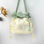 Buddha Stones Suzhou Embroidery Lotus Epiphyllum Magnolia Cotton Linen Tote Crossbody Bag Shoulder Bag Handbag Crossbody Bag BS 13
