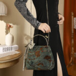 Buddha Stones Velvet Jacquard Metal Chain Crossbody Bag Handbags Crossbody Bag&Handbags BS 3