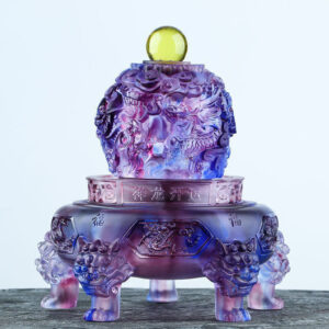 Buddha Stones Feng Shui Auspicious Dragon Handmade Liuli Crystal Rotatable Art Piece Luck Home Office Decoration Decorations BS Purple
