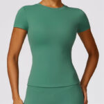 Buddha Stones Women Short Sleeve T-Shirt Top High Waist Leggings Pants For Sports Yoga 2-Piece Outfit BS Green Top US8/10/XL