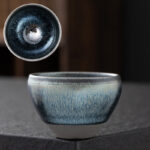 Buddha Stones Vintage Chinese Silver Blue Jianzhan Kiln Change Porcelain Teacup Kung Fu Tea Cup Jian Zhan Tea Cup BS 1
