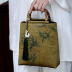 Buddha Stones Bamboo Leaves Butterfly Koi Fish Bamboo Handles Handbag Handbags BS Yellow-Green Bamboo 23*25*8.5cm