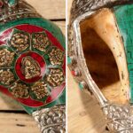Buddha Stones Tibetan Handmade Engraved Shankha Double Dorje Buddha Conch Shell Wealth Positive Decoration Decorations BS 12