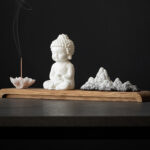 Buddha Stones Lotus Flower Tathagata Kwan Yin Avalokitesvara Ksitigarbha Meditation Ceramic Stick Incense Burner Decoration Incense Burner BS 3