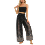 Buddha Stones Boho Peacock Feathers Lace-up Wide Leg Pants Women's Yoga Pants Women's Wide Leg Pants BS 6