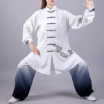 Buddha Stones Auspicious Clouds Gradient Meditation Prayer Spiritual Zen Tai Chi Qigong Practice Women's Clothing Set Clothes BS 2Pcs Set XXXL