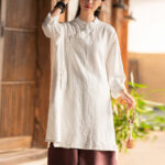 Buddha Stones Vintage Cotton Linen Blouse Women Long Sleeve Shirt Chinese Hanfu Top Long Sleeve Shirt BS 2