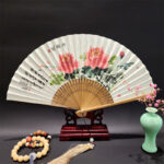 Buddha Stones A Panorama Of Rivers And Mountains Cranes Orchid Flower Paper Bamboo Handheld Silk Bamboo Folding Fan 22cm Folding Fan BS Peony Flower 22cm
