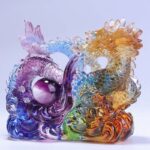 Buddha Stones Year of the Dragon Handmade Dragon Playing With Pearl Ingot Liuli Crystal Art Piece Protection Home Office Decoration Decorations BS 2