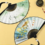 Buddha Stones Vintage Phoenix Nine-Tailed Fox Flower Bamboo Tiger Handheld Folding Fan Lotus Tassel Fan Folding Fan BS 11