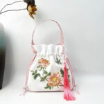 Buddha Stones Embroidered Osmanthus Peony Grape Cat Cotton Linen Tote Crossbody Bag Shoulder Bag Handbag Crossbody Bag BS Light Pink Peony 20*20*7cm