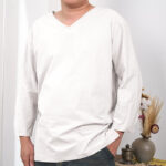 Buddha Stones Solid Color Three Quarter Sleeve Men's T-shirt Men's T-Shirts BS Linen 4XL(Fit for US/UK/AU48; EU58)