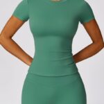 Buddha Stones Women Short Sleeve T-Shirt Top High Waist Leggings Pants For Sports Yoga 2-Piece Outfit BS 79