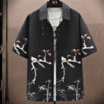 Buddha Stones Landscape Coconut Trees Magpie Pattern Short Sleeve Shorts Men's Set Men's Meditation Cloth BS 11