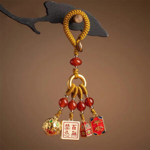 Buddha Stones Nothing to Be Superstitious Dancing Lion Copper Wealth Key Chain Key Chain BS Yellow(Nothing to Be Superstitious Charm)