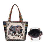 Buddha Stones Elephant Butterfly Embroidered Large Capacity Canvas Tote Bag Shoulder Bag Bag BS 1