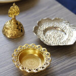 Buddha Stones Gold Leaf Coaster Spiritual Mini Alloy Metal Incense Burner Incense Burner BS 21