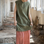 Buddha Stones Handmade Tie Dye Ramie Linen Frog-Button Sleeveless Vest 27