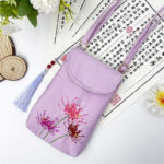 Buddha Stones Small Embroidered Flowers Crossbody Bag Shoulder Bag Double Layer Cellphone Bag Crossbody Bag BS 28