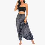 Buddha Stones Two Style Wear Elephant Pattern Loose Smocked Harem Trousers Jumpsuit Women's Yoga Pants Harem Pants&Bodysuit BS 32