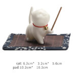 Buddha Stones Mini Lucky Cat Kitten Tea Pet Ceramic Home Desk Figurine Decoration With Bamboo Mat Decorations BS 9