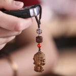 Buddha Stones Chinese Zodiac Natal Buddha Green Sandalwood Om Mani Padme Hum Peace Key Chain Key Chain BS 4