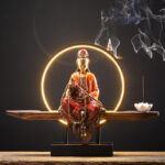 Buddha Stones Buddha Avalokitesvara Ceramic Lotus Relaxation Incense Burner Decoration Decorations Incense Burner BS Avalokitesvara Red