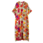 Buddha Stones Orange Blue Colorful Polka Dots Midi Dress Cotton Half Sleeve Dress With Pockets Midi Dress BS 14