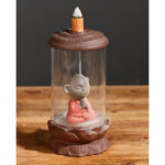 Buddha Stones Meditation Wukong Monkey King Purple Clay Windshield Lotus Backflow Smoke Fountain Incense Burner Decoration Incense Burner BS 10