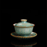 Buddha Stones Retro Glaze Kiln Change Ceramic Gaiwan Sancai Teacup Kung Fu Tea Cup And Saucer With Lid Cup BS 17