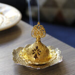 Buddha Stones Gold Leaf Coaster Spiritual Mini Alloy Metal Incense Burner Incense Burner BS 19