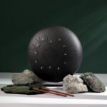Buddha Stones Steel Tongue Drum Sound Healing Mindfulness Lotus Pattern Yoga Drum Kit 13 Note 12 Inch Percussion Instrument Tongue Drum BS DarkGray