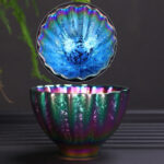 Buddha Stones Rainbow Color Jianzhan Ceramic Teacup Kung Fu Tea Cup Bowl Jian Zhan Tea Cup BS Colorful Lotus Design Cup 7.5cm*4.8cm*70ml