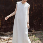 Buddha Stones Handmade Tie Dye Midi Dress Linen Sleeveless Dress 15