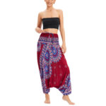 Buddha Stones Two Style Wear Sunflower Loose Smocked Harem Trousers Jumpsuit High Waist Pants Harem Pants BS 8