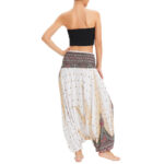 Buddha Stones Two Style Wear Peacock Feather Loose Smocked Harem Trousers Jumpsuit High Waist Pants Harem Pants BS 3