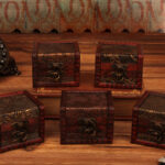 Buddha Stones Retro Small Square Wood Jewelry Box Lotus Grass Flower Grape Copper Coin Daffodil Jewelry Storage Box Jewelry Box BS 1
