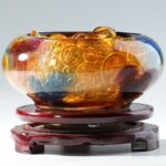 Buddha Stones Handmade Liuli Crystal Treasure Bowl Ingots Art Piece Home Decoration Decorations BS 9