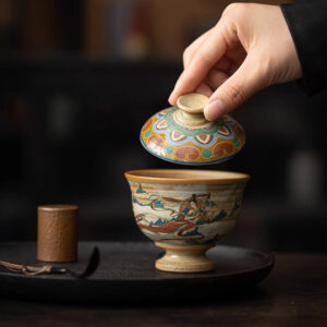 Buddha Stones Dunhuang Flying Apsaras Ceramic Gaiwan Sancai Teacup Kung Fu Tea Cup With Lid Cup BS Dunhuang Flying Apsaras Gaiwan Teacup  8.8cm*9cm*150ml