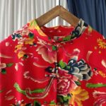 Buddha Stones Ethnic Red Flower Peony Frog-Button Cotton Linen Long Sleeve Shirt Jacket With Pockets 7