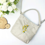 Buddha Stones Embroidery Wisteria Plum Lotus Cherry Blossom Cotton Linen Canvas Tote Crossbody Bag Shoulder Bag Handbag Crossbody Bag BS 49
