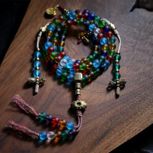 Buddha Stones Tibetan 108 Mala Beads Multicolored Liuli Glass Bead Chinese Zodiac Nine Palaces Eight Diagrams Charm Bracelet Mala Bracelet BS Liuli Glass Bead Non-Elastic Rope