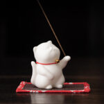 Buddha Stones Mini Cute Cat Ceramic Healing Incense Burner Desk Decoration Incense Burner BS 1